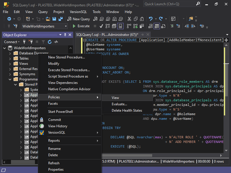 SSMS with the SQL Shades Basic Dark theme (free)