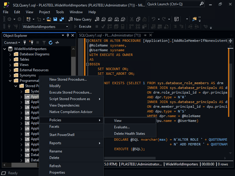 SSMS with the SQL Shades GitHub Dark Colorblind theme (free)