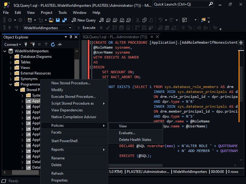 SSMS with the SQL Shades GitHub Dark theme (free)